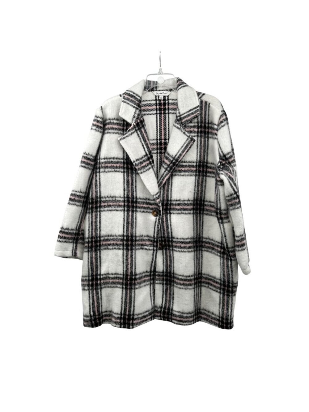 Davi & Dani Womens Oversized Overcoat Plaid Button Up Size Medium Pockets